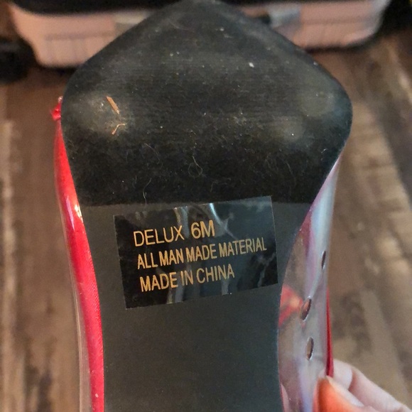 Like new. Worn only once Annie red satin with clear crystals, 2.5” heel - Picture 6 of 8